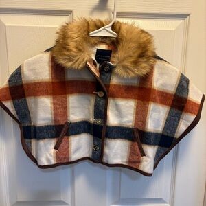Kids Plaid Cape with Faux Fur Collar